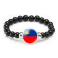 Black beaded bracelet with Liechtenstein flag charm elastic rope jewelry for men and women daily wear. - Liechtenstein Flag Style (Style 127) / Black
