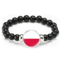 Stylish black beaded bracelet featuring a round Polish flag pendant for daily wear. - Poland Flag Style (Style 128) / Black