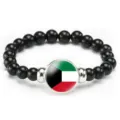 Fashion black beaded bracelet with Kuwait national flag pendant for men and women daily wear. - Kuwait Flag Style (Style 130) / Black