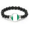Fashion Nigeria flag beaded bracelet elastic rope black beads wrist jewelry gift for men women - Nigeria Flag Style (Style 131) / Black
