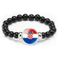 Black beaded bracelet with Croatia flag charm elastic stretch wrist jewelry gift for men women - Croatia Flag Style (Style 132) / Black