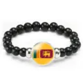 Fashion black beaded bracelet with Sri Lanka flag charm, elastic stretch design for men and women - Flag Style (Style 133) / Black