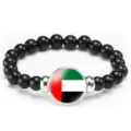 Black Beaded Stretch Bracelet With UAE Flag Charm Fashion Men And Women Jewelry Gift - UAE Flag Style (Style 135) / Black