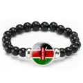 Fashion Kenya flag beaded bracelet elastic rope black beads wrist jewelry for men and women gift - Kenya Flag Style (Style 136) / Black