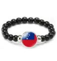 Samoa flag beaded bracelet, elastic cord black stone bead jewelry gift for men and women - Samoa Flag Style (Style 138) / Black
