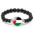 Fashion black beaded bracelet with Palestine flag pendant elastic string jewelry gift for men women - Palestine Flag Style (Style 139) / Black
