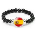 Spanish flag beaded bracelet with elastic cord, stylish national design for daily wear. - Spain Flag Style (Style 140) / Black