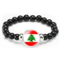Black beaded stretch bracelet with Lebanon flag center charm for national day fashion style - Lebanon Flag Style (Style 141) / Black