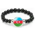 Azerbaijan Flag Beaded Bracelet Black Round Beads Elastic Strand National Symbol Jewelry - Azerbaijan Flag Style (Style 142) / Black