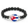 Fashionable black beaded bracelet with Cuban flag glass charm elastic wrist jewelry gift - Cuba Flag Style (Style 143) / Black