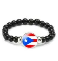 Black beaded bracelet with Puerto Rico flag charm, stylish elastic stretch beaded hand chain variant - Puerto Rico Flag Style (Style 148) / Black