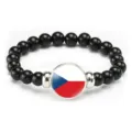 Czech flag beaded stretch bracelet fashion black beads wristband gift for men and women - Czech Republic Flag Style (Style 149) / Black