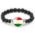 Stylish black beaded stretch bracelet featuring Tajikistan flag centerpiece for unisex daily wear. - Tajikistan Flag Style (Style 153) / Black