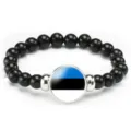 Estonia flag beaded bracelet fashion black bead elastic jewelry gift for men women - Estonia Flag Style (Style 154) / Black