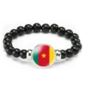 Black beaded stretch bracelet with Cameroon national flag centerpiece, stylish fashion gift. - Cameroon Flag Style (Style 156) / Black