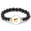 Cyprus flag beaded elastic bracelet, stylish black stone bead wristband gift for men women. - Cyprus Flag Style (Style 157) / Black