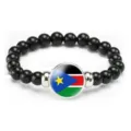 South Sudan flag beaded bracelet elastic wristband fashion trendy daily jewelry gifts - South Sudan Flag Style (Style 159) / Black