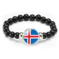 Icelandic flag black beaded bracelet elastic rope fashion jewelry gift for men and women - Iceland Flag Style (Style 160) / Black