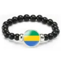 Gabon flag beaded bracelet elastic rope black bead fashion men and women jewelry gift - Gabon Flag Style (Style 163) / Black