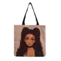 Sac cabas en toile imprimé fille noire élégant, sac d'achat bandoulière décontracté léger. - Imprimé Fille Noire Style A (hmk0780)