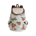 Canvas backpack with cute cartoon sloth print, brown straps and front pocket detail. - Sloth and Leaves Style (sj0091)