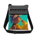 Canvas crossbody bag with anime girl print, double zipper messenger bag for women - Anime Illustration Black Girl Style (xkk1423)