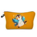 Dettaglio beauty case pinguino carino, borsa da toeletta portatile con cerniera, arancione. - Pinguino Giallo Brillante Che Ascolta Musica (hzk0286)