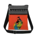 Detailed view of canvas crossbody messenger bag with double zippers and stylish girl graphic print. - Fashion Woman Illustration Style (xkk1424)