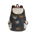 Sloth print canvas backpack detail, cute casual student bookbag with flap pockets. - Dark Blue Sloth Style (sj273-9)