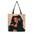 Modieuze canvas tote bag met zwarte meisjesprint, lichte casual schoudertas voor dames - Street Zwart Meisje Stijl F (hmk0785)