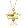 Collier chapeau de graduation doré avec cristal rose et pendentif 2026 pour cadeau. - Style 3 Or