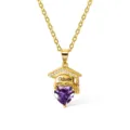 collier élégant de chapeau de remise des diplômes avec pendentif cœur violet et nom personnalisé. - Style 5-Or