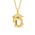 Collier Chapeau de Graduation Lettre D Or Pendentif Personnalisé 2025 Cadeau - Style 10 - Or
