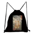 Black canvas drawstring backpack featuring Japanese ukiyo-e cat print for casual travel and school. - Japanese Ukiyo-e Fat Orange Cat Style(sk3663) / Black