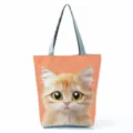Détail de sac cabas en toile avec chat orange mignon, vue de sac à épaule pour femme - Imprimé Chat Orange Gros Yeux (hl6175)