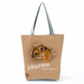 Sac cabas en toile imprimé chat mignon sac à main d'épaule décontracté pour femmes - Imprimé Russe Chaton Trou Papier Déchiré (hl6184)