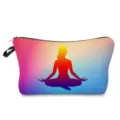 Colorful gradient yoga silhouette cosmetic bag detail view, portable waterproof wash pouch. - Style 2