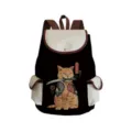 Canvas samurai cat print backpack featuring large capacity, durable black design for travel. - Samurai Cat Style (sj3662)