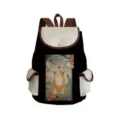Canvas backpack detail showing the Japanese ukiyo-e cat print, contrast flaps and sturdy brown straps. - Ukiyo-e Cat Style (sj3663)