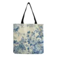 Détail rapproché du sac cabas fourre-tout imprimé de motifs floraux bleus style chinois. - Plante en Porcelaine (hmk0728)