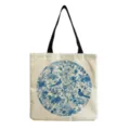 Sac cabas fourre-tout en toile à motif floral porcelaine bleu et blanc style chinois. - Porcelaine Ronde (hmk0730)