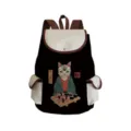 Black canvas backpack featuring cute Japanese sushi cat print, large capacity casual daypack. - Black Sushi Cat Style (sj3890)
