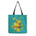 Süße kleine gelbe Ente Leinwand Umhängetasche, lässige Einkaufstasche, stilvoll und praktisch. - 40x38cm / Blauer Hintergrund Schmetterling Ente (hmk0361)