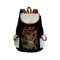 Black canvas backpack featuring giant cat attack graphic print, durable student school bag travel daypack - Monster Cat Style (sj3892)