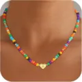 Collana con perline colorate iniziale boho donna cuore doro lettera girocollo gioiello - Lettera A / Lettera Stile Cuore / Oro