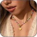 Collana di perline colorate con ciondolo cuore initiale per donna moda gioielli - Lettera A / Lettera a Cuore con Fibbia OT / Oro