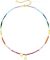 Collana di perline colorate con ciondolo lettera A stile bohémien gioielli alla moda donna - Lettera A / Lettera Svuotata Cuore in Cristallo / Oro