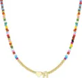 Collana di perline colorate con ciondolo lettera a dorato stile boho gioielli da donna - Lettera A / Lettera Perforata Cuore Perla Oro / Oro