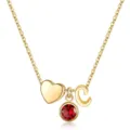 Collana dorata con cuore pietra natale rossa e ciondolo lettera C gioielli - Lettera C / Pietra Natales di Gennaio / Oro
