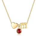 Collier pendentif lettre m cœur et pierre de naissance rouge doré femme mode quotidienne - Lettre M / Pierre de Naissance de Janvier / Or